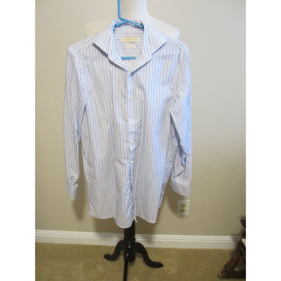 Michael Kors Mens Non-Iron Blue & White Striped Dress Shirt 15.5 32/33 - Picture 1 of 6